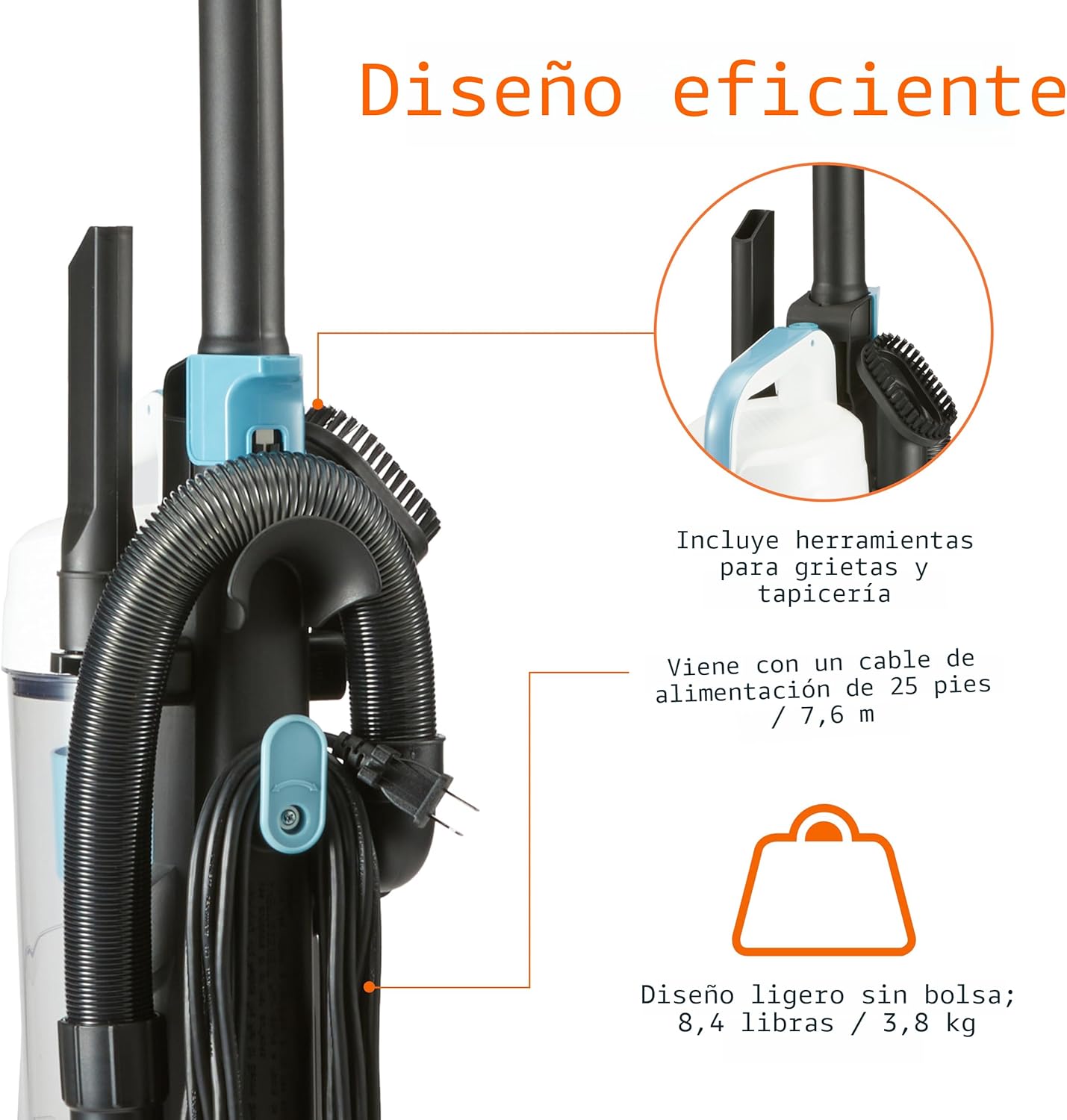 Aspiradora vertical sin bolsa para alfombras y suelos duros - Image 4